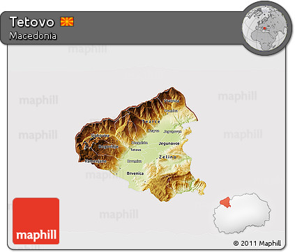 Physical 3D Map of Tetovo, cropped outside
