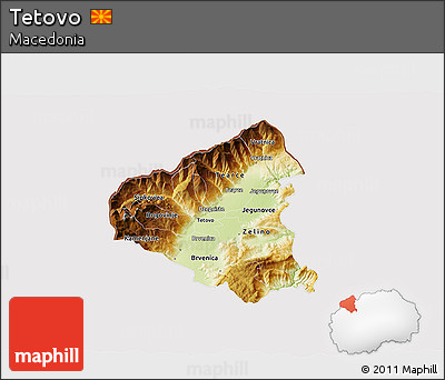 Physical 3D Map of Tetovo, cropped outside