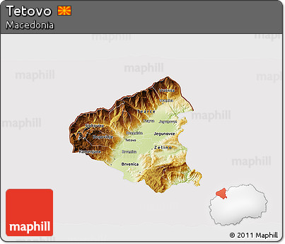 Physical 3D Map of Tetovo, cropped outside