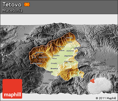 Physical 3D Map of Tetovo, darken, desaturated