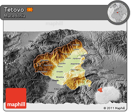 Physical 3D Map of Tetovo, darken, desaturated