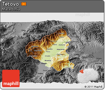 Physical 3D Map of Tetovo, darken, desaturated
