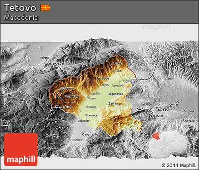 Physical 3D Map of Tetovo, desaturated