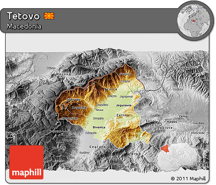 Physical 3D Map of Tetovo, desaturated