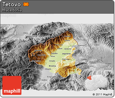 Physical 3D Map of Tetovo, desaturated