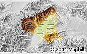 Physical 3D Map of Tetovo, lighten, desaturated