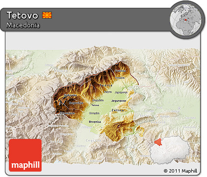 Physical 3D Map of Tetovo, lighten