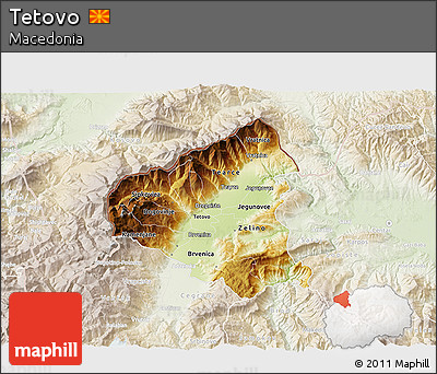 Physical 3D Map of Tetovo, lighten