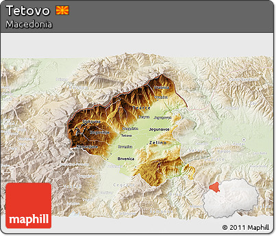 Physical 3D Map of Tetovo, lighten