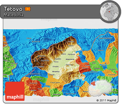 Physical 3D Map of Tetovo, political outside
