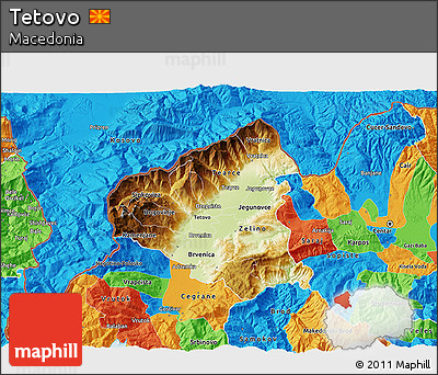 Physical 3D Map of Tetovo, political outside