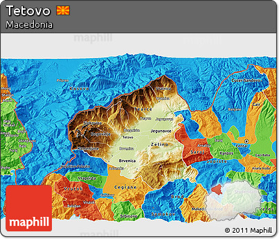Physical 3D Map of Tetovo, political outside