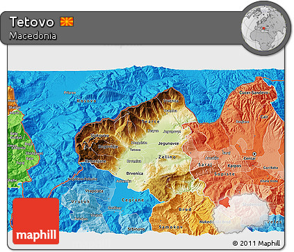 Physical 3D Map of Tetovo, political shades outside