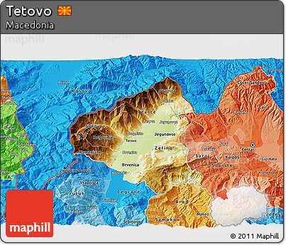 Physical 3D Map of Tetovo, political shades outside