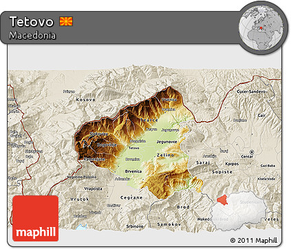Physical 3D Map of Tetovo, shaded relief outside