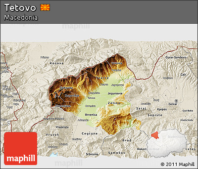 Physical 3D Map of Tetovo, shaded relief outside