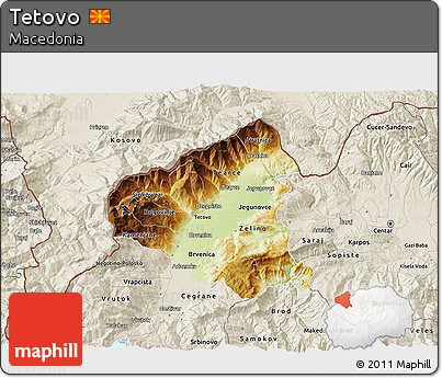 Physical 3D Map of Tetovo, shaded relief outside