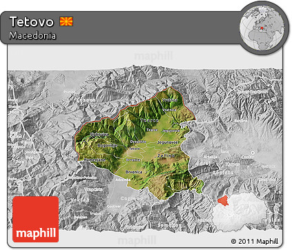 Satellite 3D Map of Tetovo, lighten, desaturated