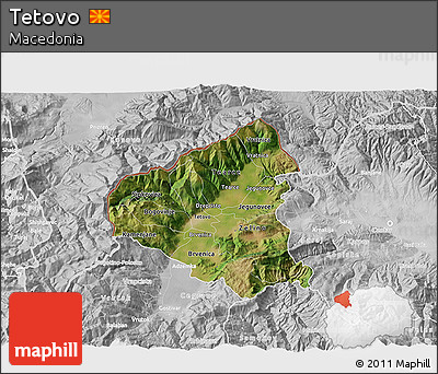 Satellite 3D Map of Tetovo, lighten, desaturated