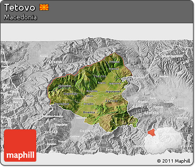 Satellite 3D Map of Tetovo, lighten, desaturated