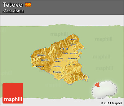 Savanna Style 3D Map of Tetovo, single color outside