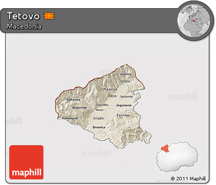 Shaded Relief 3D Map of Tetovo, cropped outside