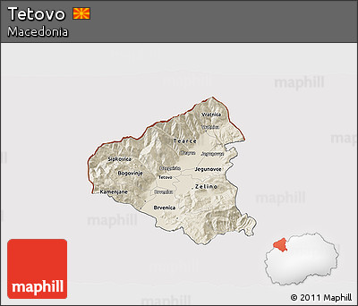 Shaded Relief 3D Map of Tetovo, cropped outside