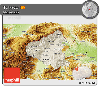 Shaded Relief 3D Map of Tetovo, physical outside