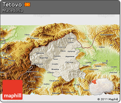 Shaded Relief 3D Map of Tetovo, physical outside