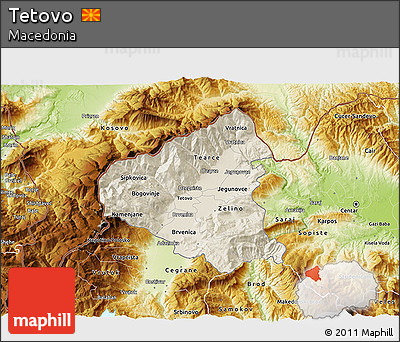 Shaded Relief 3D Map of Tetovo, physical outside