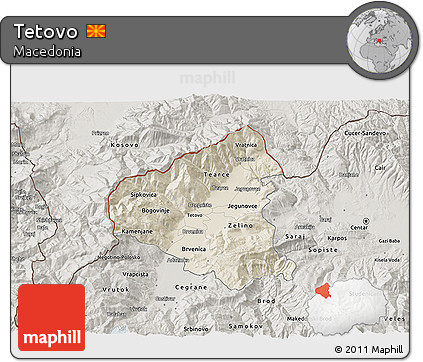 Shaded Relief 3D Map of Tetovo, semi-desaturated