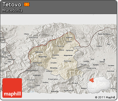 Shaded Relief 3D Map of Tetovo, semi-desaturated