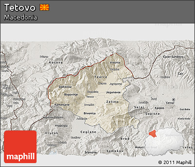 Shaded Relief 3D Map of Tetovo, semi-desaturated