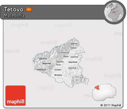 Silver Style 3D Map of Tetovo, single color outside