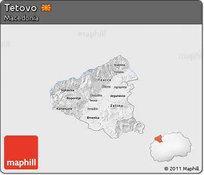 Silver Style 3D Map of Tetovo, single color outside