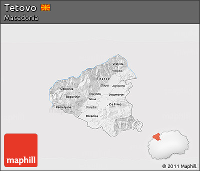 Silver Style 3D Map of Tetovo, single color outside