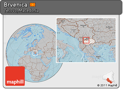 Gray Location Map of Brvenica, highlighted country, highlighted parent region, hill shading