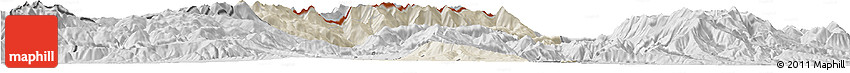 Shaded Relief Horizon Map of Tetovo, desaturated