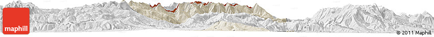 Shaded Relief Horizon Map of Tetovo, lighten, desaturated
