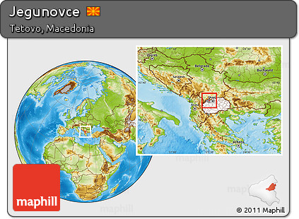 Physical Location Map of Jegunovce, highlighted country, highlighted parent region