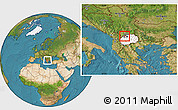 Satellite Location Map of Jegunovce, highlighted country, highlighted parent region, within the entire country