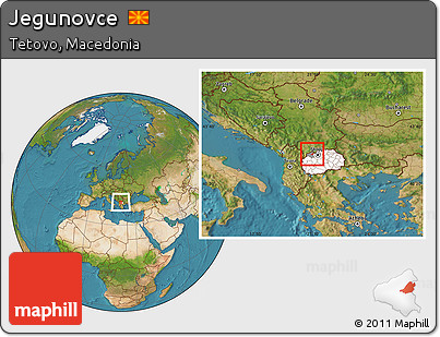 Satellite Location Map of Jegunovce, highlighted country, highlighted parent region