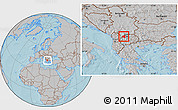 Gray Location Map of Tetovo, within the entire country, hill shading