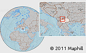 Gray Location Map of Tetovo, highlighted country, hill shading