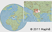 Savanna Style Location Map of Tetovo, highlighted country, within the entire country, hill shading