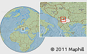 Savanna Style Location Map of Tetovo, highlighted country, hill shading
