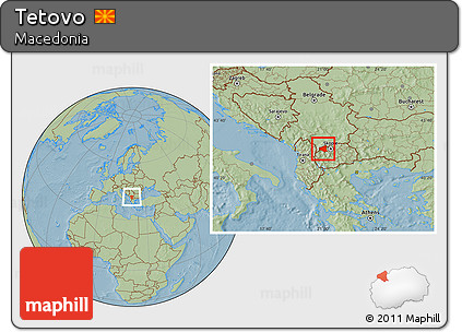 Savanna Style Location Map of Tetovo, hill shading