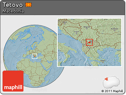 Savanna Style Location Map of Tetovo, hill shading