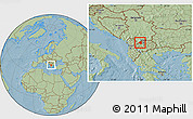 Savanna Style Location Map of Tetovo, hill shading