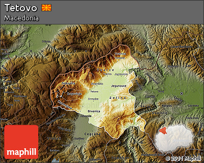 Physical Map of Tetovo, darken